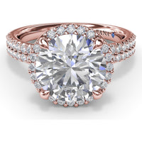 Round Diamond Halo Engagement Ring Setting with Two-Row Pavé Band by Fana - 0.50 Carat Total Diamond Weight
