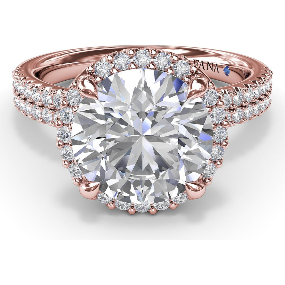 Round Diamond Halo Engagement Ring Setting with Two-Row Pavé Band by Fana - 0.50 Carat Total Diamond Weight