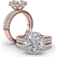 Round Diamond Halo Engagement Ring Setting with Two-Row Pavé Band by Fana - 0.50 Carat Total Diamond Weight