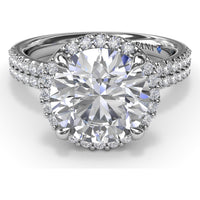 Round Diamond Halo Engagement Ring Setting with Two-Row Pavé Band by Fana - 0.50 Carat Total Diamond Weight