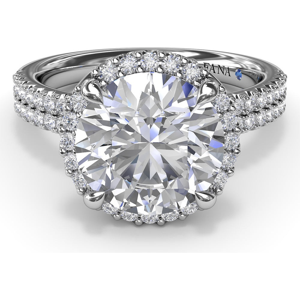 Round Diamond Halo Engagement Ring Setting with Two-Row Pavé Band by Fana - 0.50 Carat Total Diamond Weight