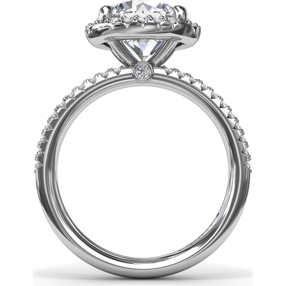 Round Diamond Halo Engagement Ring Setting with Two-Row Pavé Band by Fana - 0.50 Carat Total Diamond Weight