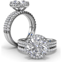 Round Diamond Halo Engagement Ring Setting with Two-Row Pavé Band by Fana - 0.50 Carat Total Diamond Weight
