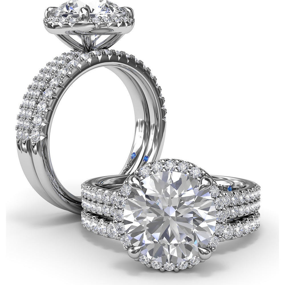 Round Diamond Halo Engagement Ring Setting with Two-Row Pavé Band by Fana - 0.50 Carat Total Diamond Weight