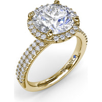 Round Diamond Halo Engagement Ring Setting with Two-Row Pavé Band by Fana - 0.50 Carat Total Diamond Weight