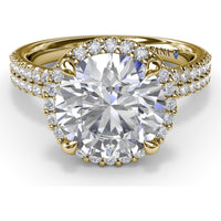 Round Diamond Halo Engagement Ring Setting with Two-Row Pavé Band by Fana - 0.50 Carat Total Diamond Weight