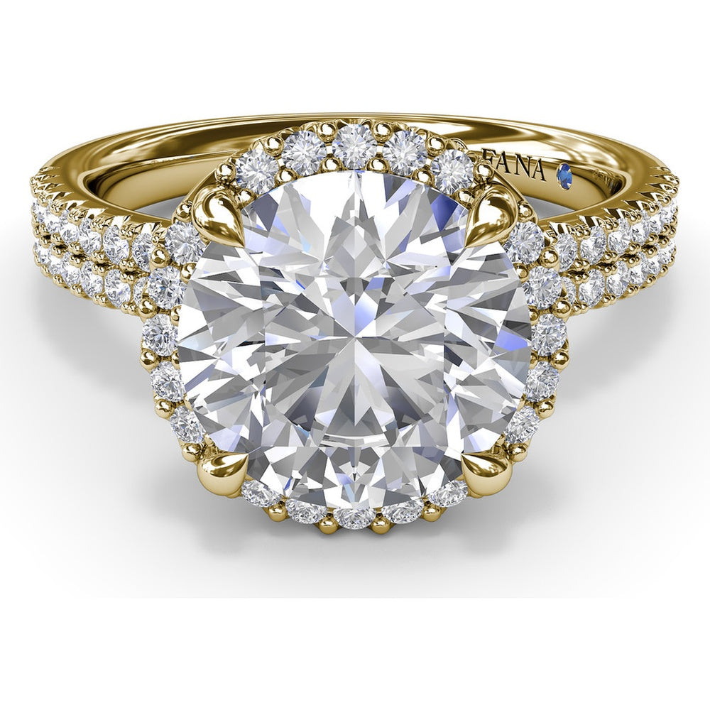 Round Diamond Halo Engagement Ring Setting with Two-Row Pavé Band by Fana - 0.50 Carat Total Diamond Weight