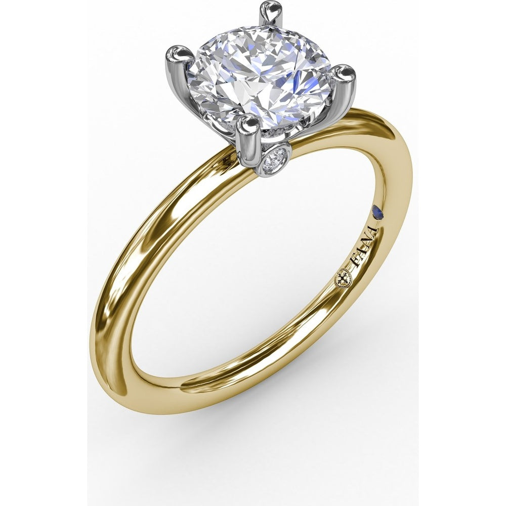 Round Diamond Solitaire Engagement Ring Setting with Hidden Chevron Detail and Accent by Fana - 0.02 Carat Total Diamond Weight