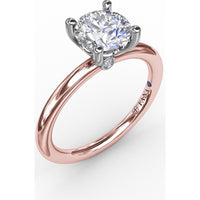 Round Diamond Solitaire Engagement Ring Setting with Hidden Chevron Detail and Accent by Fana - 0.02 Carat Total Diamond Weight