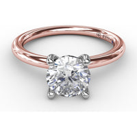 Round Diamond Solitaire Engagement Ring Setting with Hidden Chevron Detail and Accent by Fana - 0.02 Carat Total Diamond Weight