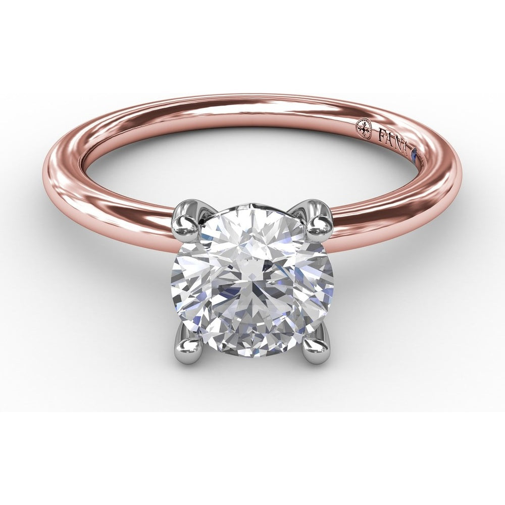 Round Diamond Solitaire Engagement Ring Setting with Hidden Chevron Detail and Accent by Fana - 0.02 Carat Total Diamond Weight