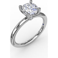 Round Diamond Solitaire Engagement Ring Setting with Hidden Chevron Detail and Accent by Fana - 0.02 Carat Total Diamond Weight
