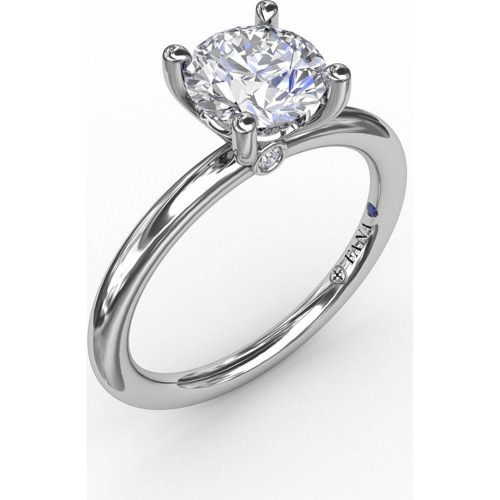 Round Diamond Solitaire Engagement Ring Setting with Hidden Chevron Detail and Accent by Fana - 0.02 Carat Total Diamond Weight