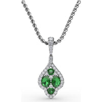 Round Emerald and Diamond Halo Cluster Pendant by Fana - 1.33 Carat Total Gemstone Weight