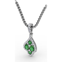 Round Emerald and Diamond Halo Cluster Pendant by Fana - 1.33 Carat Total Gemstone Weight