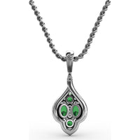 Round Emerald and Diamond Halo Cluster Pendant by Fana - 1.33 Carat Total Gemstone Weight