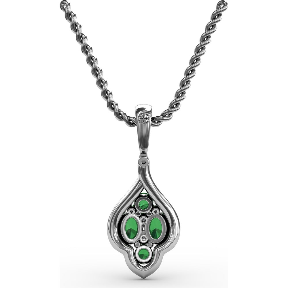 Round Emerald and Diamond Halo Cluster Pendant by Fana - 1.33 Carat Total Gemstone Weight
