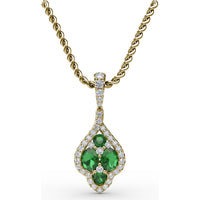 Round Emerald and Diamond Halo Cluster Pendant by Fana - 1.33 Carat Total Gemstone Weight