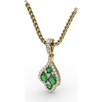 Round Emerald and Diamond Halo Cluster Pendant by Fana - 1.33 Carat Total Gemstone Weight