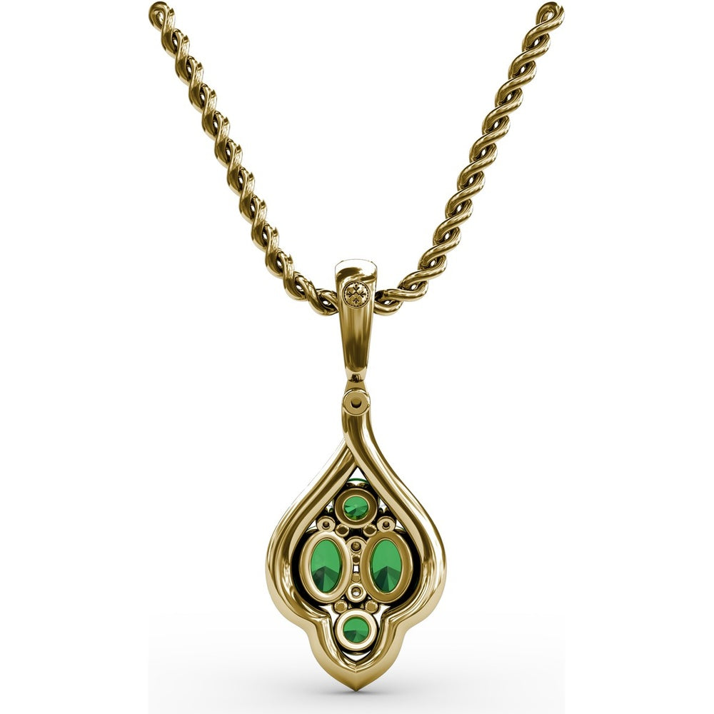 Round Emerald and Diamond Halo Cluster Pendant by Fana - 1.33 Carat Total Gemstone Weight
