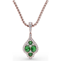Round Emerald and Diamond Halo Cluster Pendant by Fana - 1.33 Carat Total Gemstone Weight