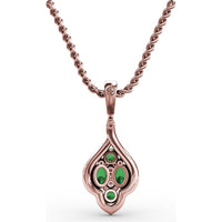 Round Emerald and Diamond Halo Cluster Pendant by Fana - 1.33 Carat Total Gemstone Weight