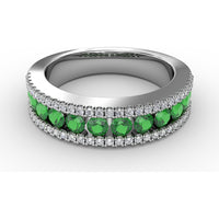 Round Emerald Channel Set Band with Pavé Diamond Borders by Fana - 1.13 Carat Total Gemstone Weight