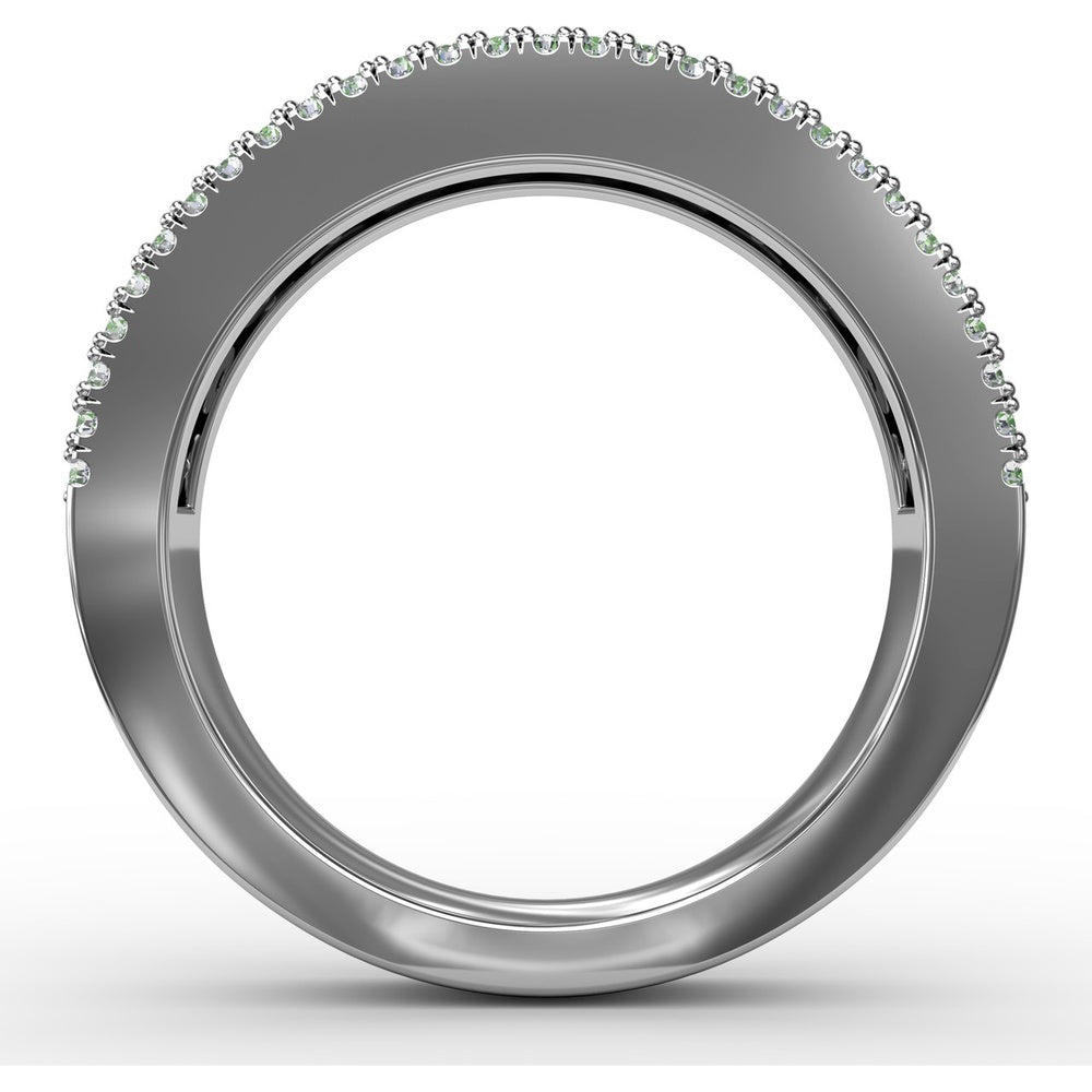 Round Emerald Channel Set Band with Pavé Diamond Borders by Fana - 1.13 Carat Total Gemstone Weight