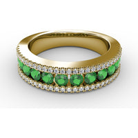 Round Emerald Channel Set Band with Pavé Diamond Borders by Fana - 1.13 Carat Total Gemstone Weight