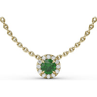 Round Emerald Pendant Necklace with Diamond Halo by Fana - 0.31 Carat Total Gemstone Weight