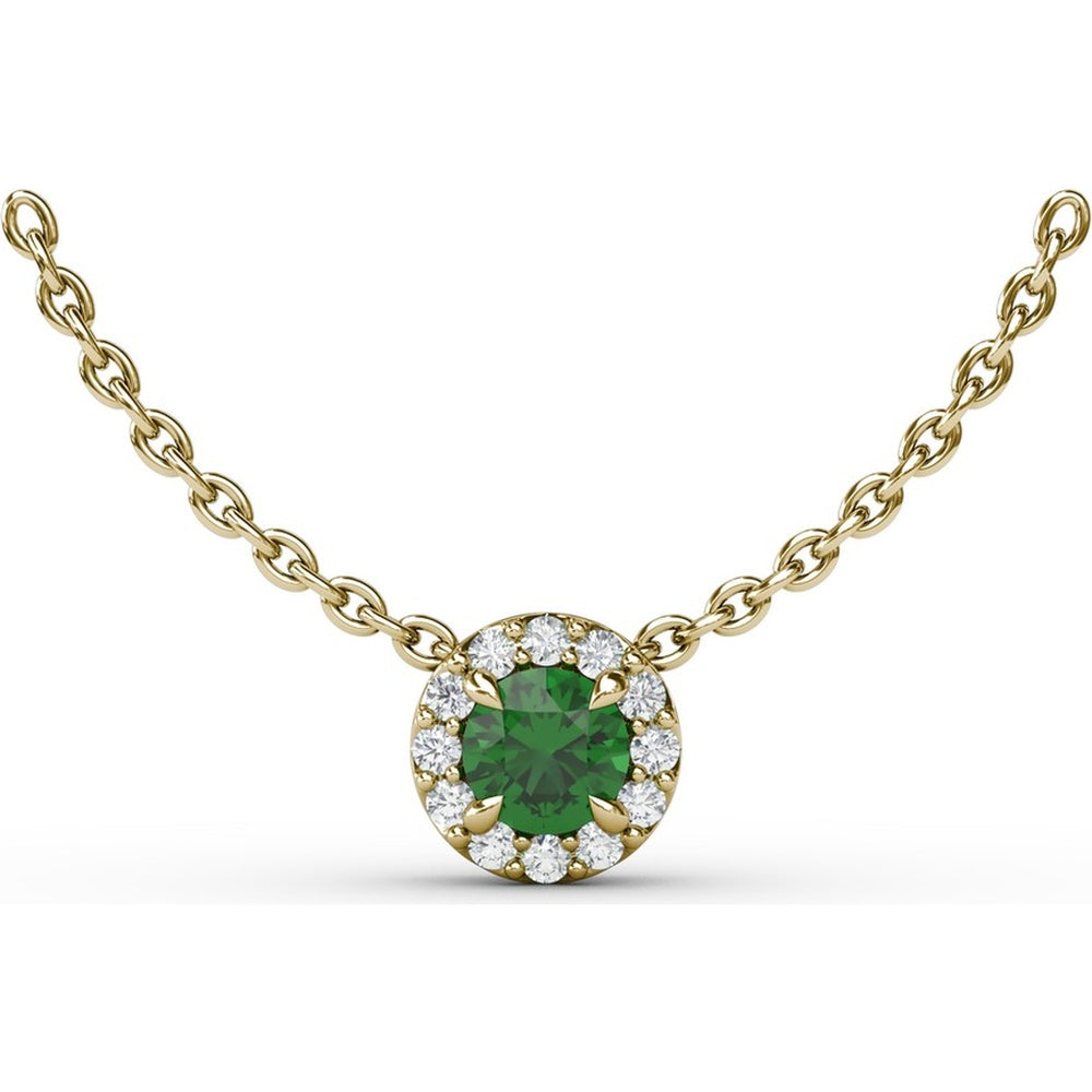Round Emerald Pendant Necklace with Diamond Halo by Fana - 0.31 Carat Total Gemstone Weight