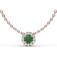 Round Emerald Pendant Necklace with Diamond Halo by Fana - 0.31 Carat Total Gemstone Weight