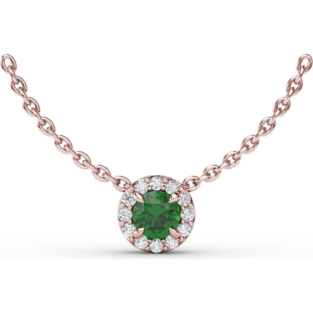 Round Emerald Pendant Necklace with Diamond Halo by Fana - 0.31 Carat Total Gemstone Weight