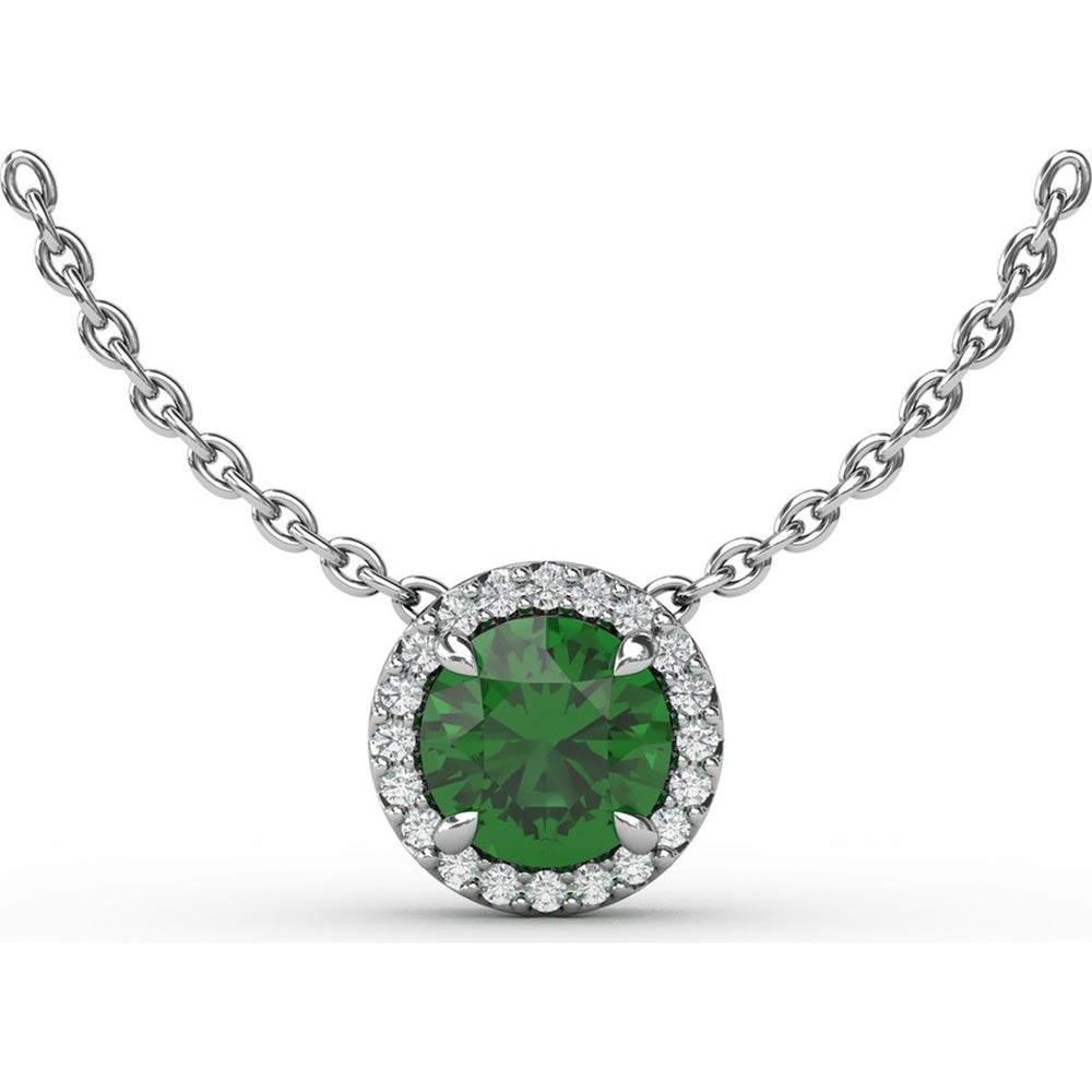 Round Emerald Pendant Necklace with Diamond Halo by Fana - 1.05 Carat Total Gemstone Weight
