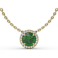 Round Emerald Pendant Necklace with Diamond Halo by Fana - 1.05 Carat Total Gemstone Weight