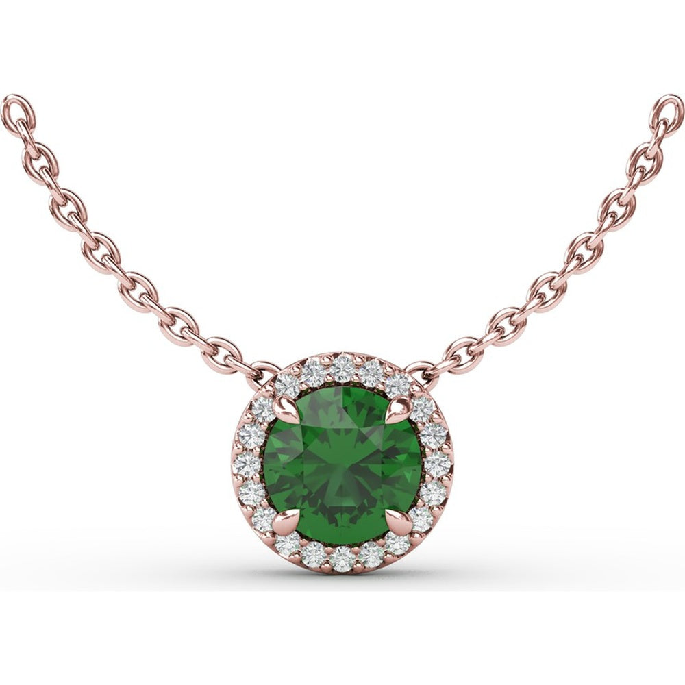 Round Emerald Pendant Necklace with Diamond Halo by Fana - 1.05 Carat Total Gemstone Weight
