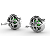 Round Emerald Stud Earrings with Diamond Halo by Fana - 1.73 Carat Total Gemstone Weight