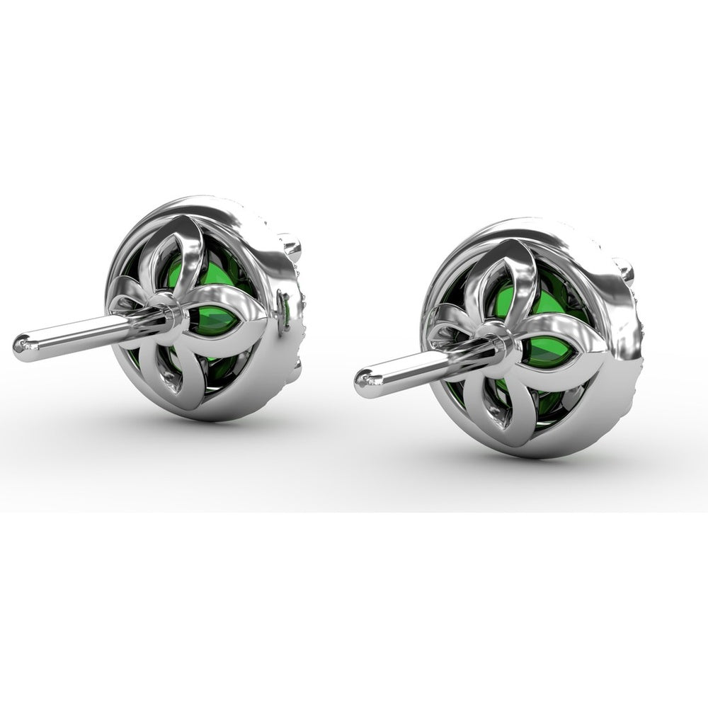 Round Emerald Stud Earrings with Diamond Halo by Fana - 1.73 Carat Total Gemstone Weight