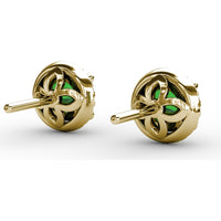 Round Emerald Stud Earrings with Diamond Halo by Fana - 1.73 Carat Total Gemstone Weight