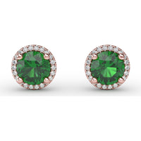 Round Emerald Stud Earrings with Diamond Halo by Fana - 1.73 Carat Total Gemstone Weight
