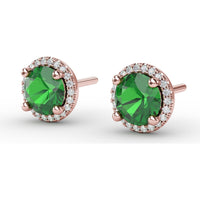 Round Emerald Stud Earrings with Diamond Halo by Fana - 1.73 Carat Total Gemstone Weight
