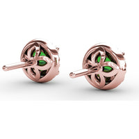 Round Emerald Stud Earrings with Diamond Halo by Fana - 1.73 Carat Total Gemstone Weight