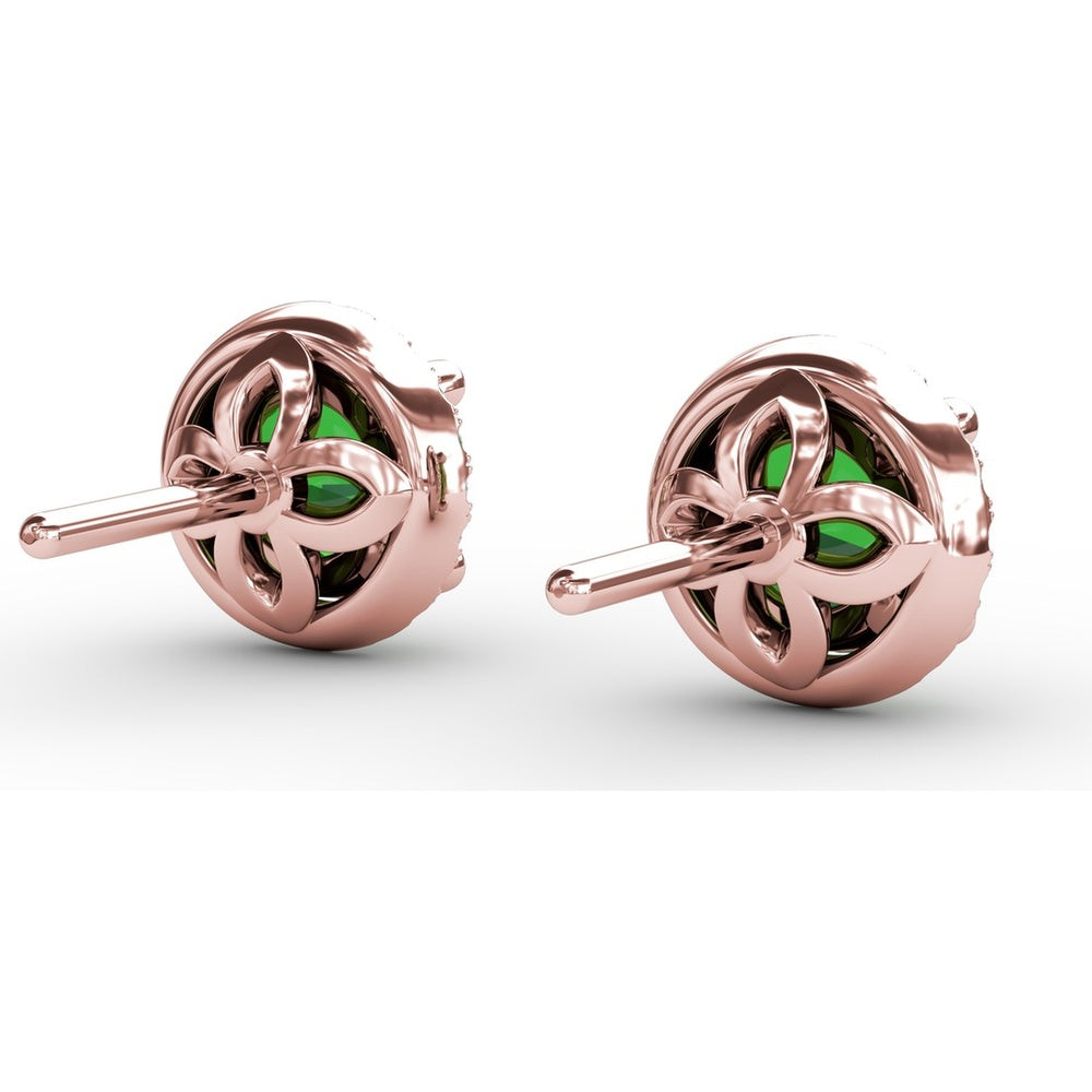 Round Emerald Stud Earrings with Diamond Halo by Fana - 1.73 Carat Total Gemstone Weight