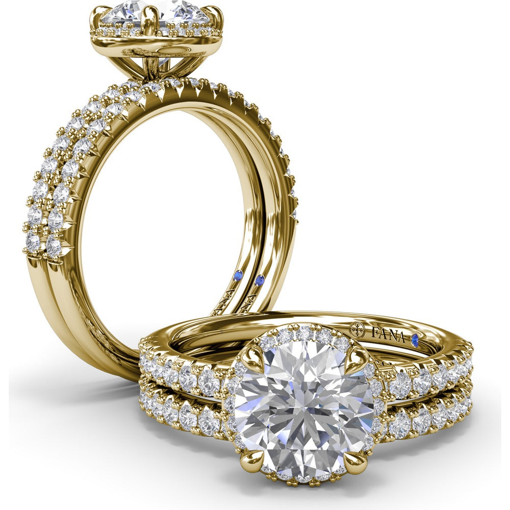 Round Halo Diamond Engagement Ring Setting with Pavé Band by Fana - 0.39 Carat Total Diamond Weight