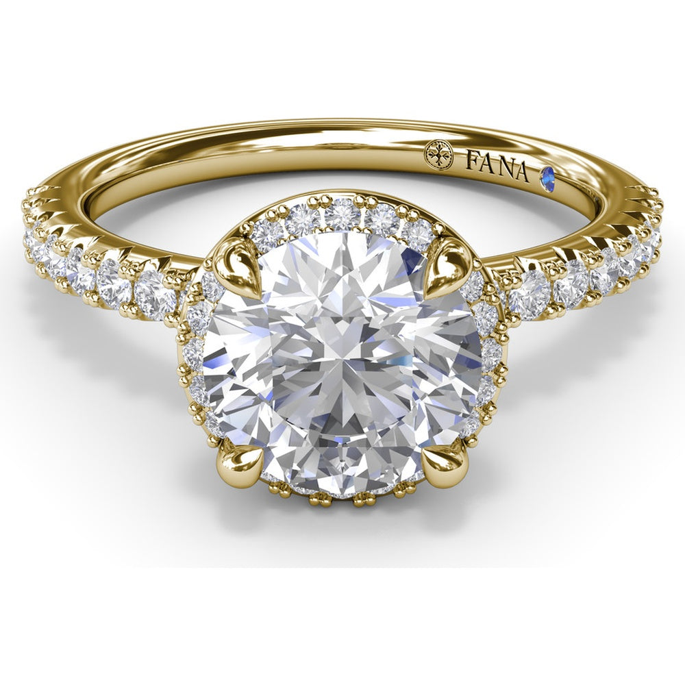 Round Halo Diamond Engagement Ring Setting with Pavé Band by Fana - 0.39 Carat Total Diamond Weight