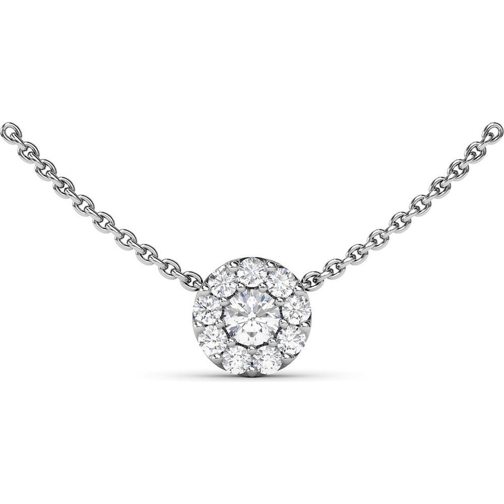 Round Halo Diamond Pendant Necklace with Pavé Setting by Fana - 0.61 Carat Total Diamond Weight