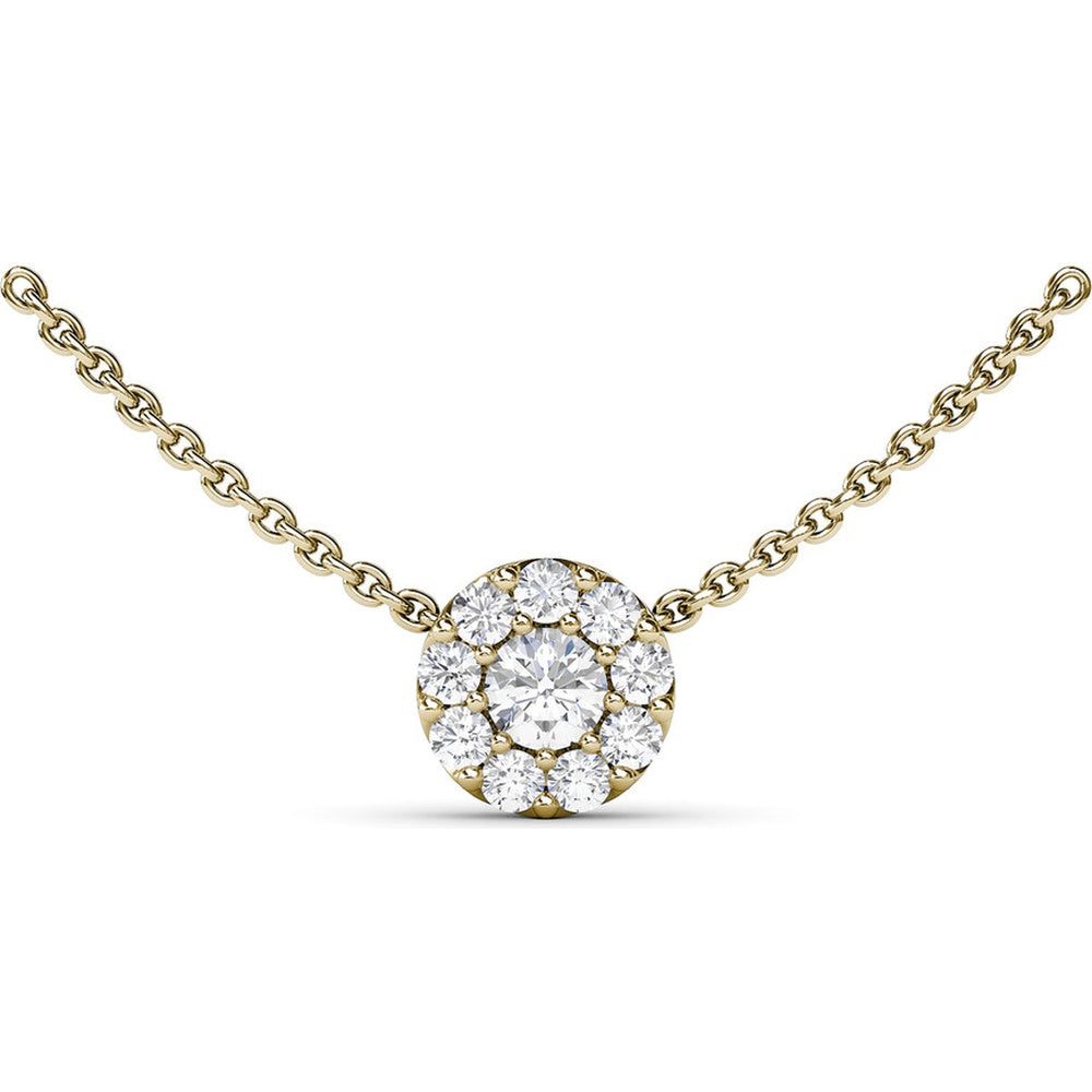 Round Halo Diamond Pendant Necklace with Pavé Setting by Fana - 0.61 Carat Total Diamond Weight