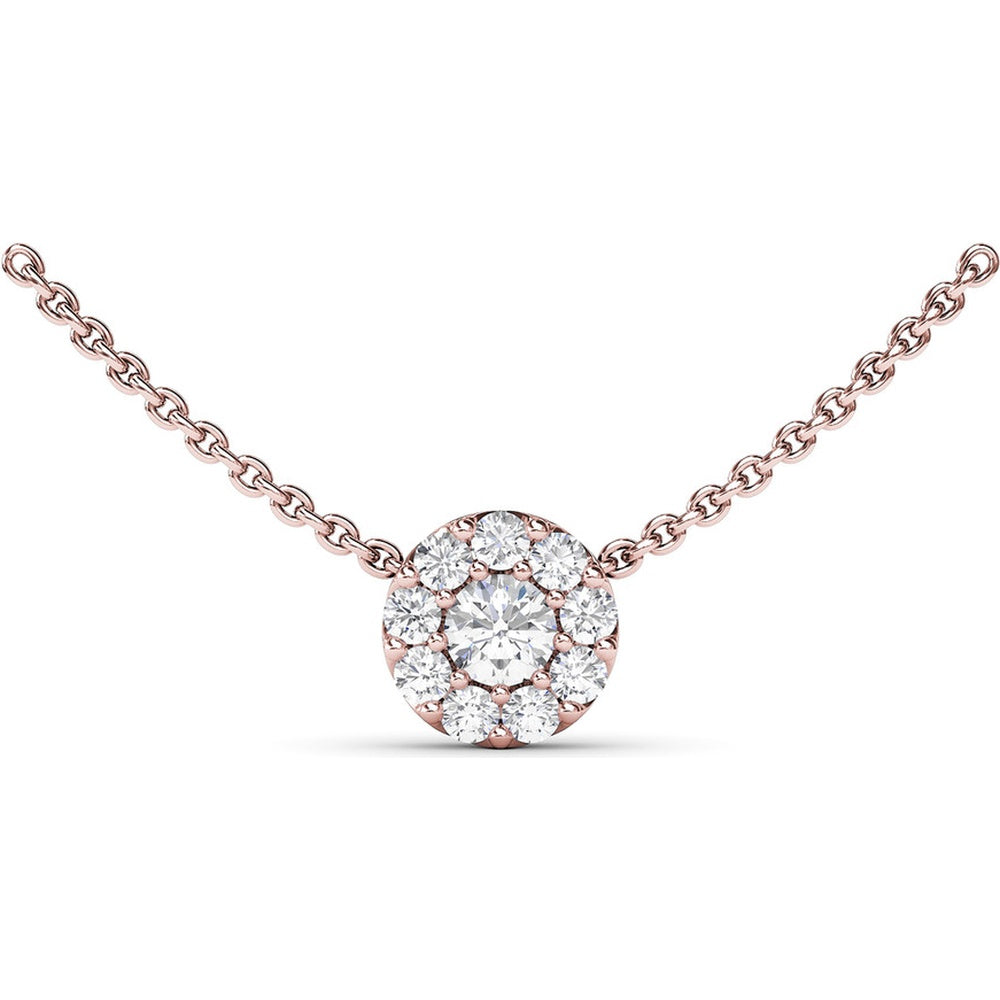 Round Halo Diamond Pendant Necklace with Pavé Setting by Fana - 0.61 Carat Total Diamond Weight