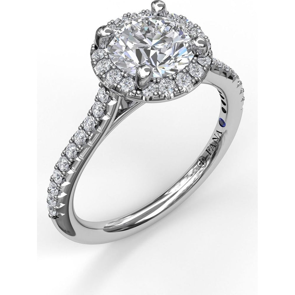 Round Halo Engagement Ring Setting with Pavé Diamond Band by Fana - 0.32 Carat Total Diamond Weight