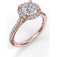 Round Halo Engagement Ring Setting with Pavé Diamond Band by Fana - 0.32 Carat Total Diamond Weight